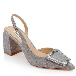 Badgley Mischka Adaline Slingback Block Heels Antique Silver NIB 6.5